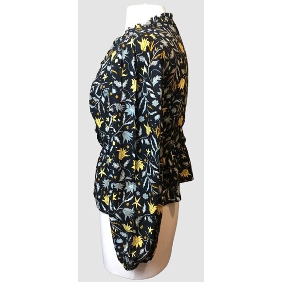 Universal Thread Ruffled V-Neck Navy Floral Long Sleeve Wrap Front Blouse SM - Picture 8 of 12